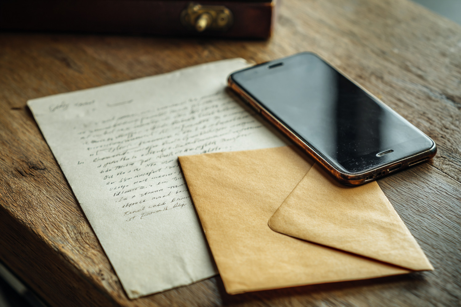 Ein Brief, ein Briefumschlag und ein Smartphone
