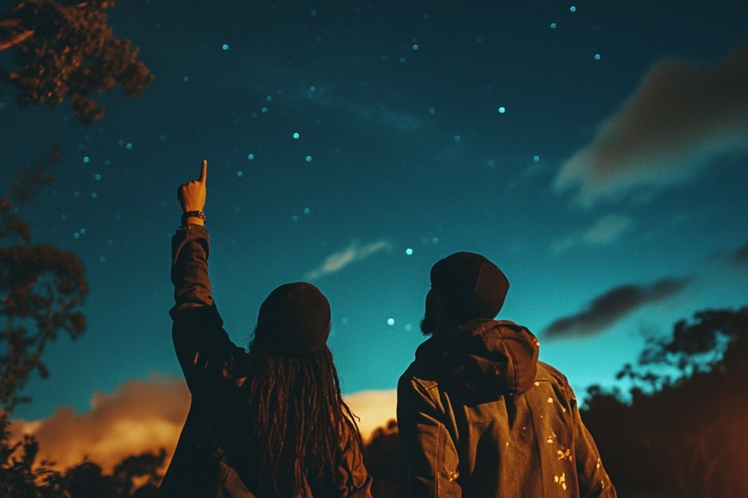 Zwei Personen blicken in die Sterne