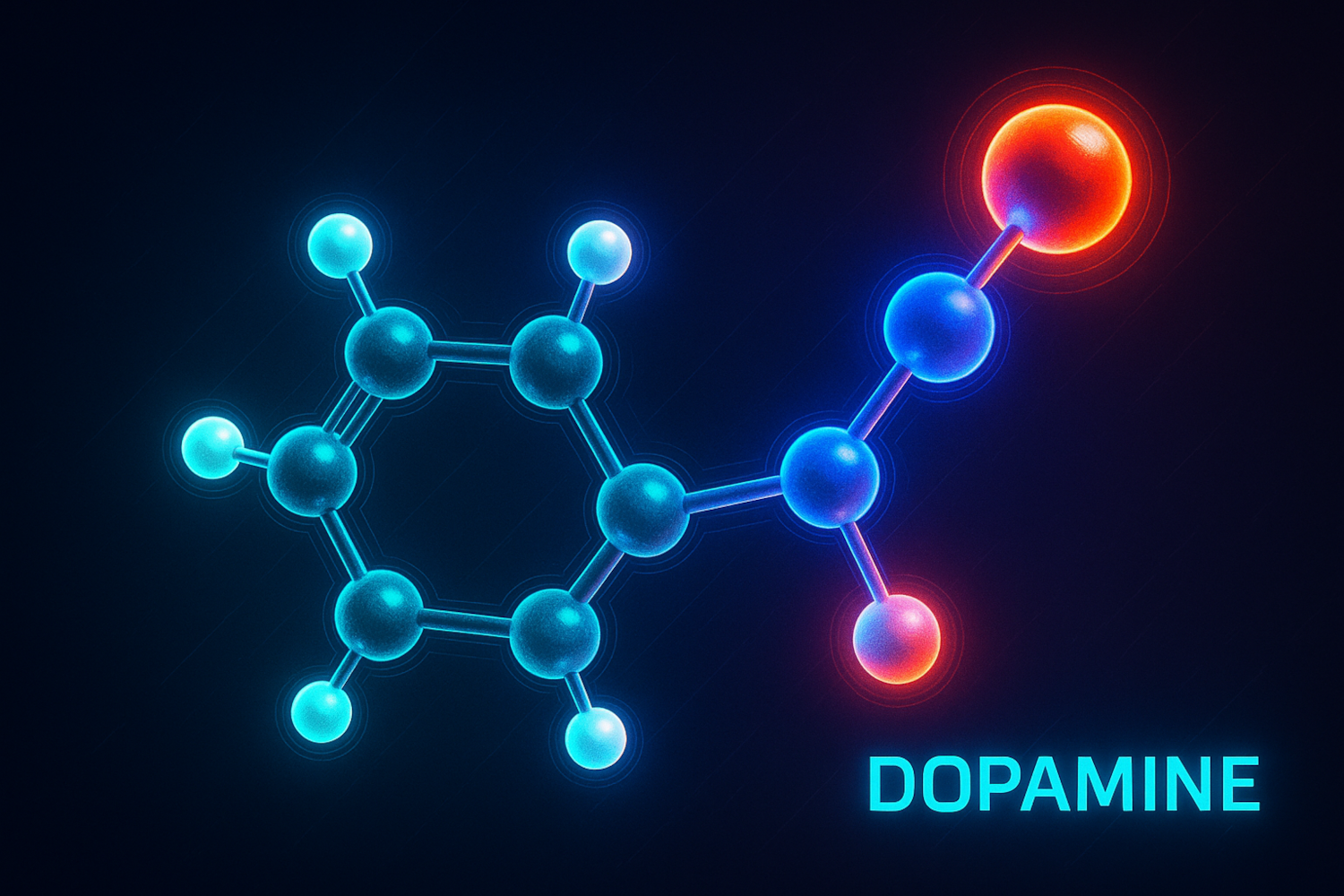 Eine neonfarbige Darstellung des Molkeküls Dopamin